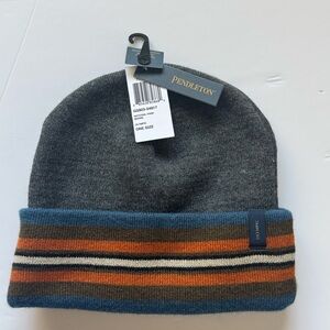 Pendleton Charcoal Beanie with Multicolor Striped Cuff